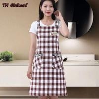ราคา TH Girlhood ผ้ากันเปื้อนผ้าฝ้ายลินินชุดครัวผ้ากันเปื้อน Creative Ladies Plaid Dining Apron (19297354469)
