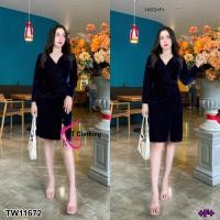 ราคา TW11672 เดรสกำมะหยี่อกไขว้ (1403602634)