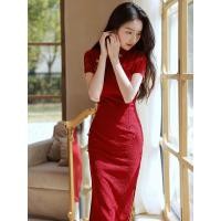ราคา ชุดกี่เพ้าสีแดงไวน์ชุดยกน้ำชาเจ้าสาวชุดออกงานแต่งงานงานหมั้นฤดูร้อนสำหรับผู้หญิงลูกไม้ระดับไฮเอนด์แบบยาวเรียบหรูดูแพง (21109085526)