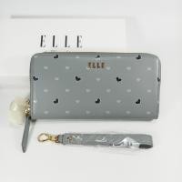 ราคา กระเป๋าสตางค์ผู้หญิงใบยาว ELLE สีเทา ซิปรอบ ลายหัวใจ หนังแท้ โลโก้ทอง ป้ายรูปหัวใจ มีสายคล้องมือ ของใหม่ ของแท้ 100 (16703457431)