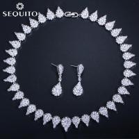 ราคา Seกีชุดเครื่องประดับงานพรอมหรูหรา18K ชุบทองขาว18K สร้อยคอหยดน้ำตา CZ สำหรับสุภาพสตรีแฟชั่น SJ060 (2569950999)
