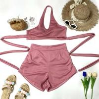 ราคา Plus size ชุดว่ายน้ำสาวอวบ เซ็ท 2 ชิ้น บรา กางเกง รุ่นเซ็ทว่ายน้ำพันเอว M50 (18728352074)