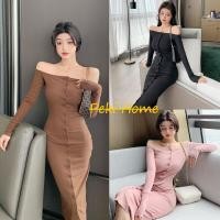 ราคา เดรสยาวงานติดกระดุมหน้า 8135 สีพื้น เดรสยาว เปิดไหล่แขนยาว งานเรียบๆ แต่สวยดูดีสุดๆ เดรสออกเดท (6079204760)
