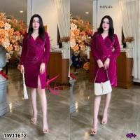 ราคา TW11672 เดรสกำมะหยี่อกไขว้ (1403602636)