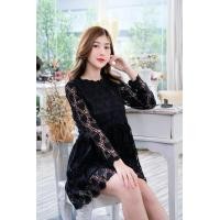 ราคา เดรสลูกไม้ เดรสแขนยาว เดรสออกงาน เดรสขาว เดรสดำ รุ่น8199 (14331751686)