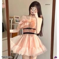 ราคา TW20167 เดรสสั้นเกาะอกผ้ามุ้งฟรุ้งๆ (21080094133)