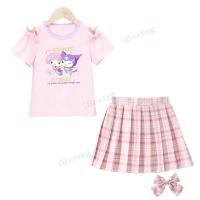 ราคา Sanrio Melody Kuromi Sweet Girl T shirt และ JK Dress กระโปรงลายสก๊อต 2 ชิ้นพร้อมโบว์ฟรีชุดนักเรียนคอสเพลย์ปาร์ตี้ เสื้อยืด ชุดกระโปรงสั้น (20360875090)