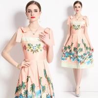 ราคา Womens Dress Fashion New Fashion Waist Drawstring Sleeveless Tank Top Positioning Print Dress (19393067281)