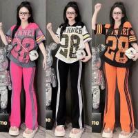 ราคา S140 ชุดเซ็ท2ชิ้น เสื้อแขนสั้นลายภาษาอังกฤษ กางเกงขายาว ขาม้า (21361390144)
