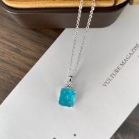 ราคา 925 Sterling Silver 9x10MM Synthesis Paraiba Tourmaline Gemstone Pendant Necklaces For Womne Sparkling Fine Jewelry BYUE (20160233592)