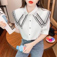 ราคา เสื้อเชิ๊ตผู้หญิง แฟชั่น สีขาว ผ้าไหมอิตาลี คอปกผ้าแก้วปักลายหัวใจ น่ารักมาก สาวอวบใส่ได้ รุ่น หัวใจขาว (20352113184)