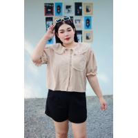 ราคา BN225 เสื้อครอปเชิ้ตผ้าลูกฟูกสาวอวบ ปกบัวแต่งลูกไม้รอบปก แขนตุ๊กตา อก50 (21059842653)