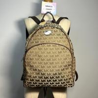 ราคา เป้ Michael Kors แท้ ผ้าลาย MK สายหนัง มีตำหนิที่หนังกุ๊นขอบและสายแตกลอกหลุดร่วง ลดราคาขาดทุน Clearance Michael Kors Abbey Large Backpack Brown Beige Bag Jacquard Clearance (21001819140)