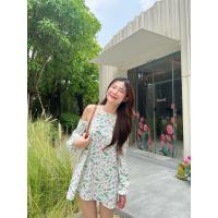 ราคา มินิเดรสเว้าไหล่แขนยาว ลายดอกไม้ (20077860219)
