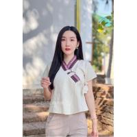 ราคา เสื้อผ้าฝ้ายพี้นเมืองคอวีป้ายผูกอกแต่งขอบผ้าทอ (19568575875)