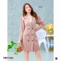ราคา เดรสสาวอวบ เดรสสูทลายทาง ใส่ทำงาน สวยเรียบหรู (20623560882)
