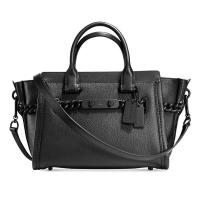 ราคา กระเป๋าถือ COACH แท้ รุ่นหรูที่สุด หนังแท้ หนังนิ่ม มีสายยาว สีดำหายาก อะไหล่ดำ COACH 59517 SWAGGER 27 IN PEBBLE LEATHER BAG BLACK สีดำ (1392868287)