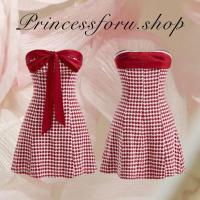 ราคา เดรสสั้น เกาะอก แต่งโบว์ สีแดง ชุดคริสมาส แฟชั่นเวียดนาม (20993030135)