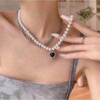 ราคา Black love สร้อยคอสองชั้นหญิง ins hip hop ลมเย็น retro pearl clavicle chain (15605549886)