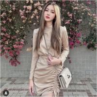 ราคา SS18185 เดรส แขนยาว กระโปรงรูดเชือก Dress long sleeves drawstring skirt (19368591414)