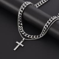 ราคา สร้อยคอแฟชั่นเก้าโลหะสแตนเลสสองชั้นสองชั้นสไตล์คู่รักเสื้อสเวตเตอร์แฟชั่นประดับเพชรจี้ไม้กางเขนโลหะผสม (20941923439)