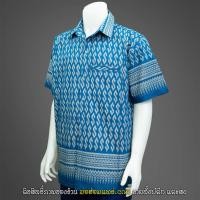 ราคา เสื้อเชิ๊ตชาย หม้อห้อมแท้ ลายขอ ลายขอพระราชทาน 3 กระเป๋า กัดลายกราฟิก (18227228646)