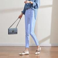 ราคา jeans กางเกงยีนส์ทรงเดฟยืด เอวสูง แต่งแถบข้าง ปลายขาตัดรุ่ย กางเกงผู้หญิง เสื้อผ้าแฟชั่น (16182567441)