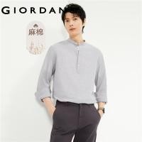 ราคา GIORDANO Men Shirts Linen Cotton Stand Collar Gradient Shirts Half Placket Long Sleeve Simple Fashion Casual Shirts 01044483 (21375314370)