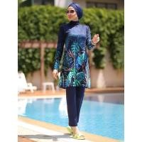 ราคา แบบสุภาพสำหรับมุสลิมชุดว่ายน้ำชุดว่ายน้ำฮิญาบผู้หญิงฮิญาบที่คลุม Ups สำหรับผู้หญิงแขนยาวอิสลามว่ายน้ำอาบน้ำ Burkini (19711810915)