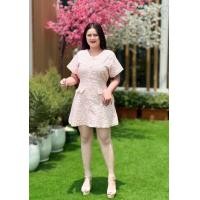 ราคา 502 B ชุดเดรสออกงานสาวอวบ เดรสทำงานเรียบหรู คอบัวลูกไม้ อก38 46 (18910782744)