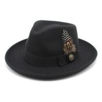 ราคา ใหม่ขนนกวงขนสัตว์รู้สึกหมวก Fedora ผู้ชายโค้งปีกปานามาพรรค Trilby คาวบอยหมวกสุภาพบุรุษแต่งงานหมวกแจ๊สぃ (19886174079)