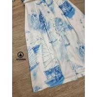 ราคา Aiyarin พร้อมส่ง 2XL 3XL เดรสยาวคลุมเข่า สีฟ้าอ่อน เสื้อคอปก แขนสั้น สาวอวบ พร้อมเข็มขัด สีขาว (20905952301)