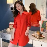 ราคา เสื้อเชิ้ตผู้หญิงทรงหลวมสไตล์เกาหลี สีแดงสด (17455112694)
