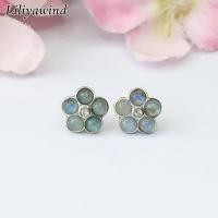 ราคา LILIYAWIND ต่างหูเครื่องประดับชุบเงินสตรีเพทายดอกไม้หินแสงจันทร์ธรรมชาติสีเทาอ่อน (21208762252)