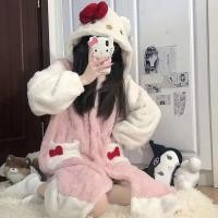 ราคา Sanrio My Melody Kuromi ฤดูหนาวชุดนอนสำหรับสตรี Thicken Warm การ์ตูน Hello ชุดนอนยาวกางเกง Coral Fleece ชุดนอน (20780123557)