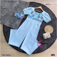 ราคา B18883 Jumpsuit จั้มสูทขายาวแขนพอง อกแต่งลายดอกไม้ ที่คาดผม Jumpsuit จั้มสูทขายาวแขนพอง อกแต่งโทรศัพท์ ที่คาดผม (20304120169)