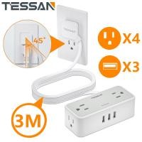 ราคา TESSAN Flat Plug Extension Power Strip Ultra Thin Flat Extension Cord 10 ft with 4 Widely Space AC Outlets 3 USB Charging Ports 900 Joules Surge Protector for Home Office School Dorm Room (20866436295