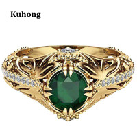 ราคา Kuhong ยายหายากสีเขียว 14 K Rose Gold แหวนหมั้นเพชรขนาด 6 10 (790960930)