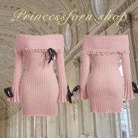 ราคา เดรสแขนยาว เปิดไหล่ สีชมพู แต่งโบว์ coquette୨୧ (20878523145)