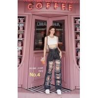 ราคา กางเกงยีนส์ขากระบอก งานขอบแต่งสะกิดขาดเซอร์เต็มจีบหน้า ผ้าไม่ยืด กางเกงยีนส์เทรนด์เกาหลีสุดฮิต งานป้ายVolume jeans (17291906847)