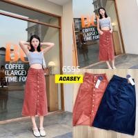 ราคา Acasey กระโปรง งานลูกฟูก ผ้ายืด แต่งกระดุมหน้า เก็บทรงเป๊ะๆ 6595 ไซส์ S XXL (18906756210)