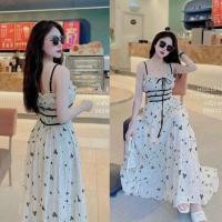 ราคา ชุดเดรสยาวสายเดี่ยวลายจุดน่ารักสีเหลืองอ่อน (21364239301)