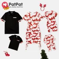 ราคา PatPat คริสต์มาสครอบครัวจับคู่ผ้าฝ้าย95 เสื้อโปโลแขนสั้นและ Allover ซานตาคลอสพิมพ์ Drawstring Ruched ชุด Bodycon ชุด (16438736499)