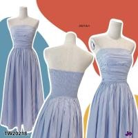ราคา TW20218 เดรสยาวเกาะอกลายริ้ว ย่นอกสมอคหลังซิปข้างตัว (21219362335)