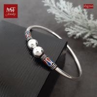 ราคา MT กำไลข้อมือเงินแท้ หัวบอลกลม งานลงยา ข้อมือ 16 17 ซม Solid 925 Sterling Silver Bangle sbg266 MT Jewelry มณีธารา (21222531507)