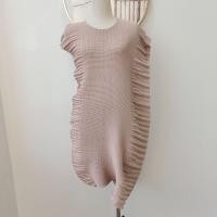 ราคา 3450 One Size 45 75kg Rice Grain Pleated round Neck Short Sleeve Slim Fit Slimming Summer A line Dress (20708137619)