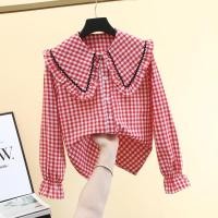 ราคา เสื้อเชิ้ตลายสก๊อตแนววินเทจสำหรับผู้หญิงเสื้อคอบัวใส่ด้านในสไตล์เกาหลีสำหรับนักเรียนแบบใหม่ฤดูใบไม้ผลิและฤดูใบไม้ร่วงเสื้อตัวในแขนยาวผ้าฝ้ายแท้ทรงหลวม (11257635004)