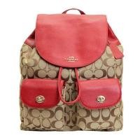 ราคา กระเป๋าเป้ Coach แท้ ผ้าลาย Coach Signature และหนังแท้ หนังนิ่มสวย ใบใหญ่ Coach 37476 Billie Backpack in Signature Jaquard Classic Red สีแดง (331293705)