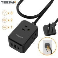 ราคา TESSAN ปลั๊กแบบแบน 3 ฟุตพร้อมช่องเสียบ 4 ช่อง USB 3 ช่อง USB C 1 ช่อง Cruise Essentials Mini Travel Power Strip อุปกรณ์ป้องกันไฟกระชากแบบพกพา Home Office Hotel Cruise Essentials (21230860814)
