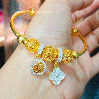 ราคา กำไลโอม แพนดอรา ใบโคลเวอร์ ทรงกลม ฟรีไซส์ ห้อยสัญลักษณ์โอม และใบโคลเวอร์ กำไลมงคล กำไลพระพิฆเนศ (20097518027)